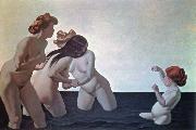 Felix  Vallotton three women and a young girl playing in the water France oil painting artist